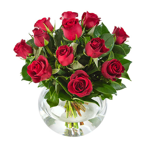 Eternal Love, Arrangement of Red Roses in a Glass Fishbowl.
