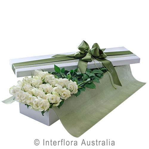 Everlasting Love (White), Presentation Box of 24 Long Stemmed White Roses.