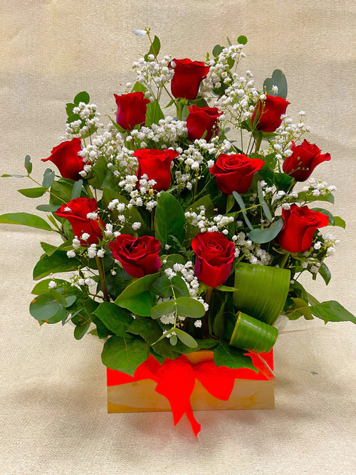 Now & Forever, Box Arrangement of 12 Long Stemmed Red Roses.
