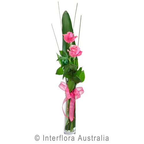 Flirt (Pink), Vase with 2 Pink Roses.