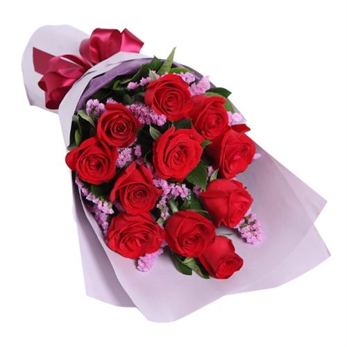 Rosaline, Bouquet of 12 Red Roses and filler flowers.