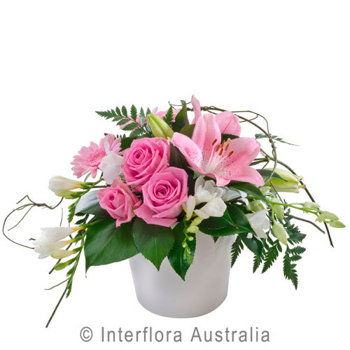 Blush, Mixed Arrangement in a Ceramic Container