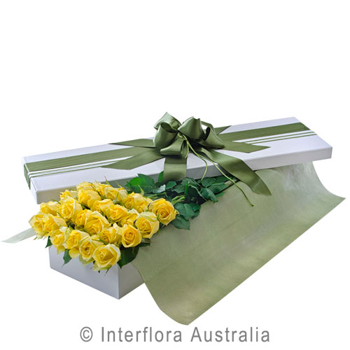 Everlasting Love (Yellow), Presentation Box of 24 Long Stemmed Yellow Roses.